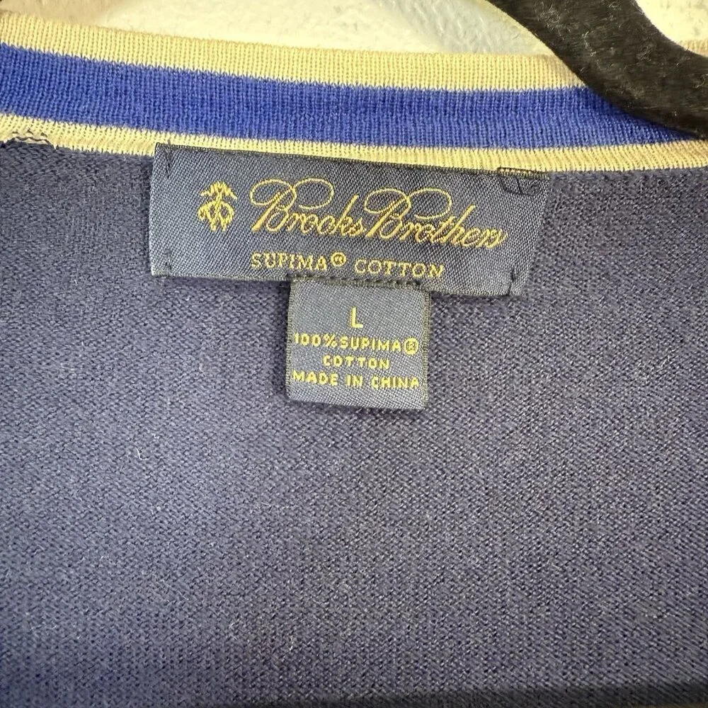 Brooks Brothers Button Up Color Block Cardigan Navy Blue Large Quiet Luxury
